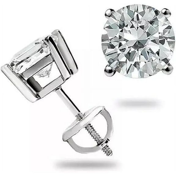 1.10 Ct Round Cut Moissanite Diamond Stud Earrings Solid14K White Gold Screw Back Basket Jewellery Gift For Women's