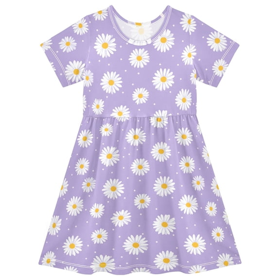 joogoo Daisy Floral Purple Girls' Short Sleeve Dress Kids Dresses 5-6T