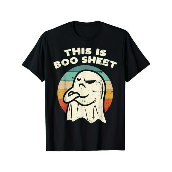 Men's "This Is Boo Sheet" & Casper T-Shirt - 100% Cotton Oversized Fit, Funny Boo Sheet Newspaper Print Design, Casual Black Tee with Color Block Stripes, Machine Washable Short Sleeve Shirt