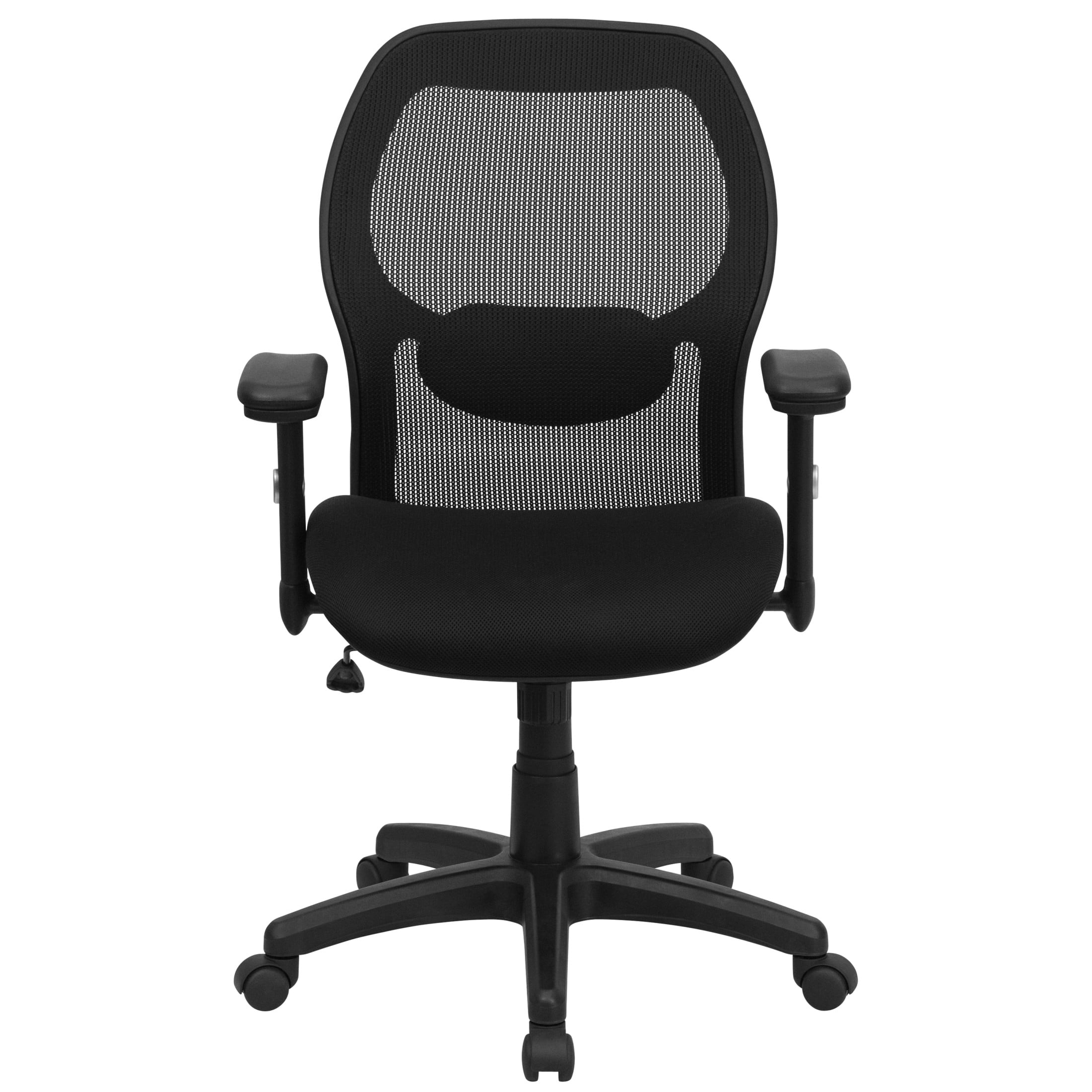Flash Furniture Albert Mid-Back Black Super Mesh Executive Swivel Office Chair with Adjustable Lumbar & Arms