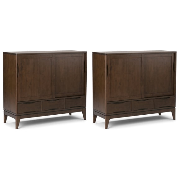 Simpli Home Harper Solid Wood 48 inch Storage Cabinet in Walnut Brown (Set of 2)