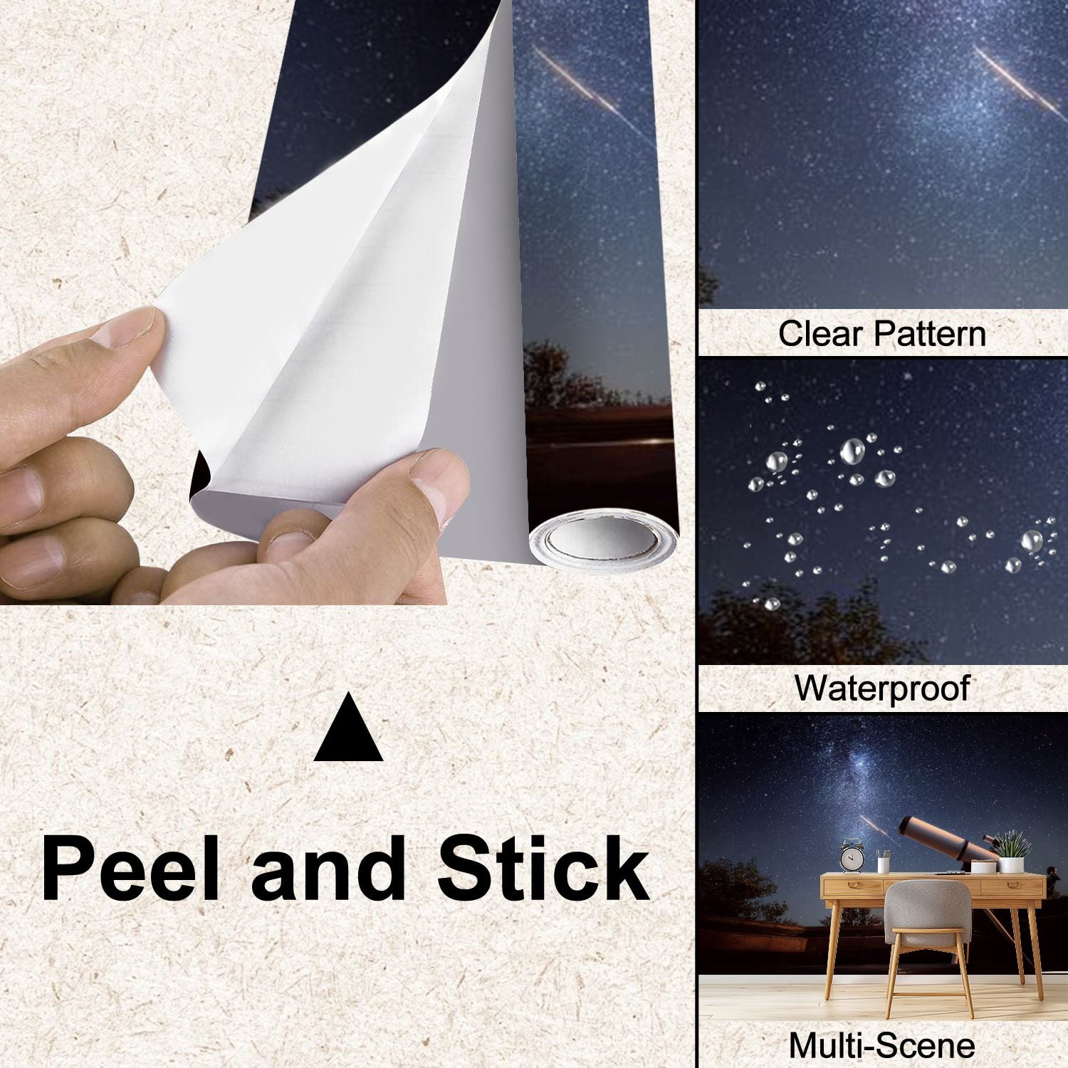 Peel and Stick Wallpaper Telescope watching sky falling star 3d rendering Modern Art Wall Mural Decor Self Adhesive and Removable 100in x 144in
