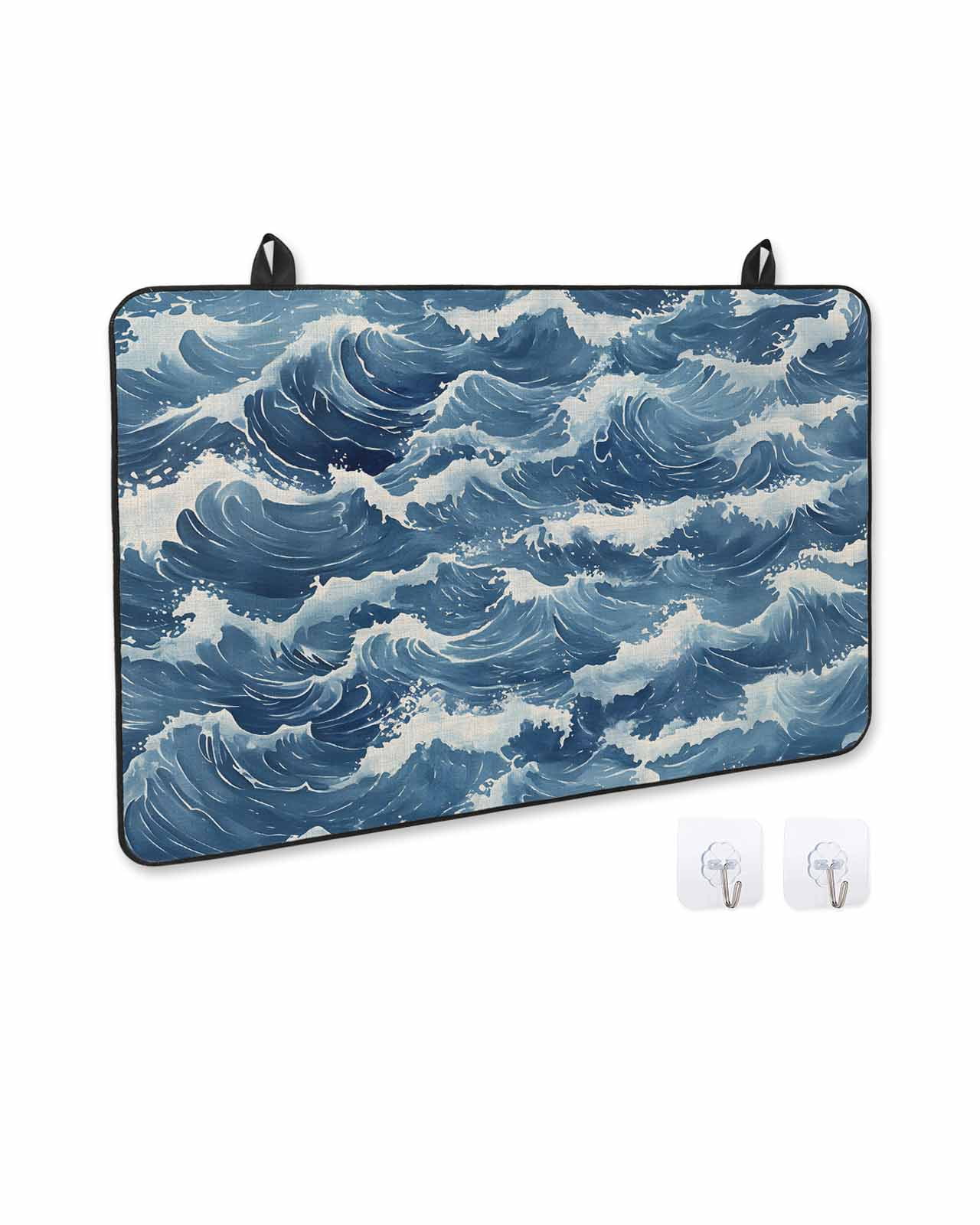nqOlkjepod Large Induction Cooktop Protector Mat 24"x21", Ocean Waves Stove Top Covers for Electric Stove, Summer Beach Coastal Nautical Burlap Stove Burner Cover Mats, Glass Top Stove Cover