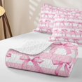 thumbnail image 4 of Manfei Teens Kawaii Ribbon Bow Tie Quilt Full,Girls Geometric Stripes Full Bedspread Sets, 4 of 7