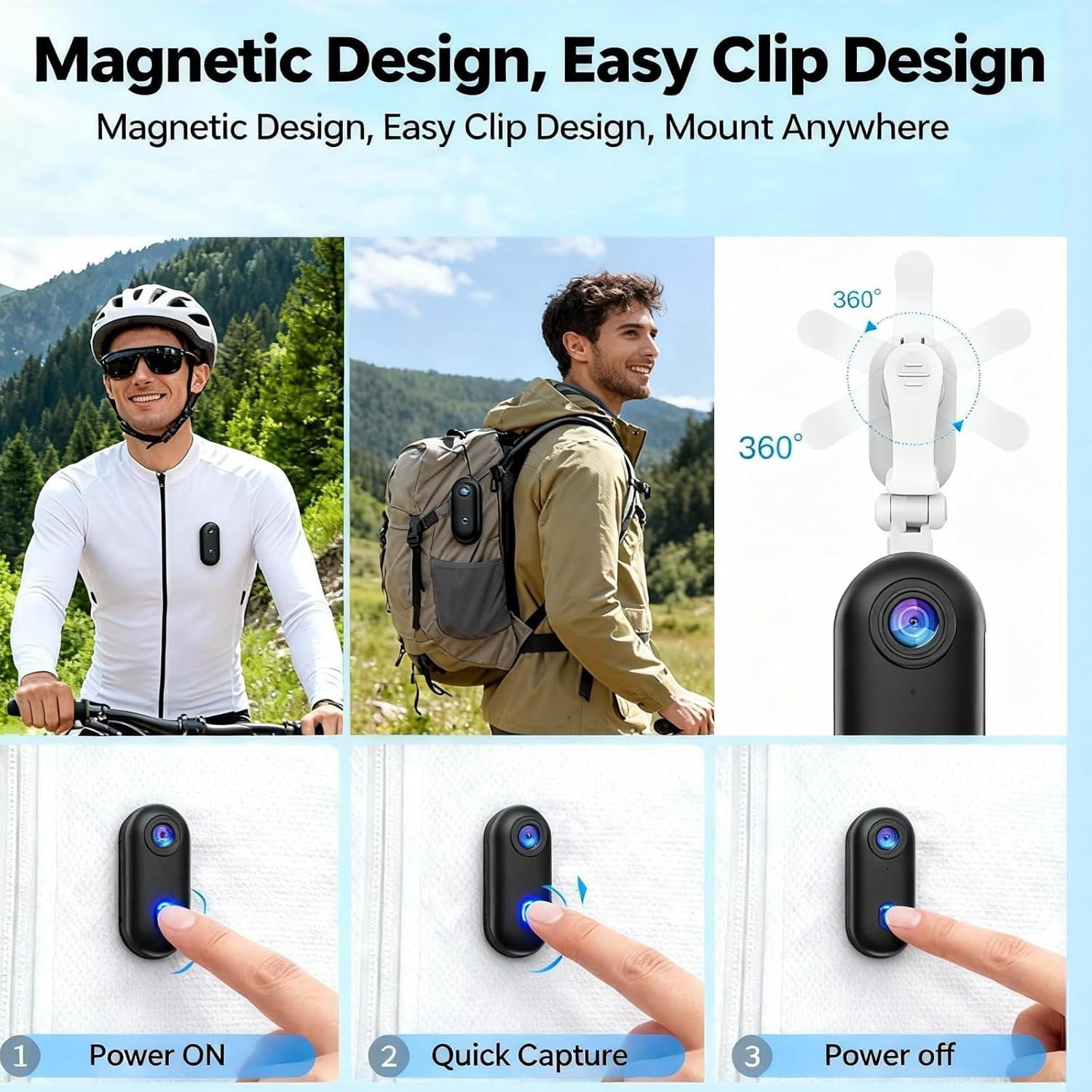 Sulaicai Mini Wearable Action Camera, HD Outdoor Sports Video Camera with 360° Rotation Lens, Portable Recording Cam for Cycling, Diving and Adventure (Black, Without Memory Card)