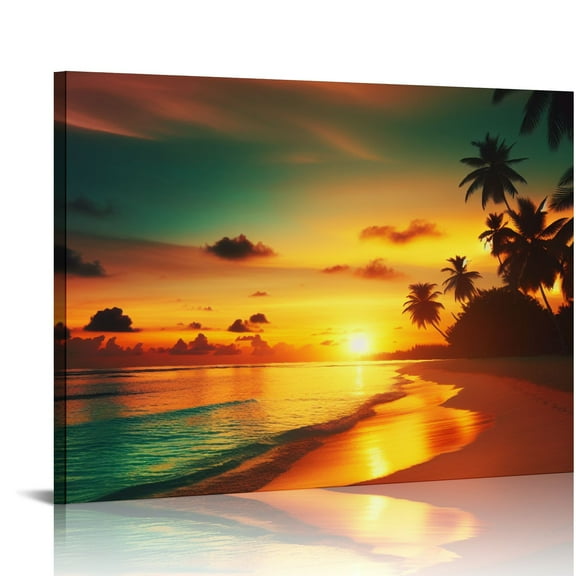 EastSmooth Beach Pictures Ocean Canvas Wall Art, Sunset Tropical Wall Art for Living Room Bathroom Wall Decor