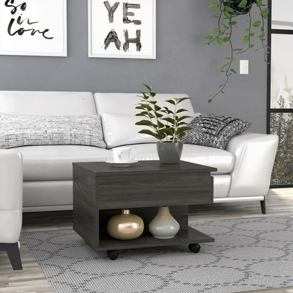 Luanda Lift Top Coffee Table with Casters and One Shelf - Espresso Design