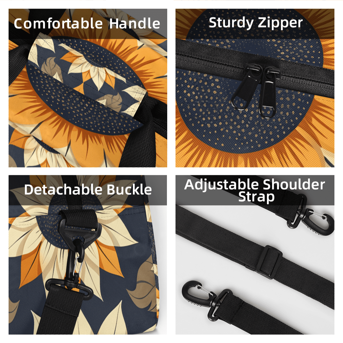 Herdesigns Sunflower Sports Duffle Bag for Women & Men, Flower Gym Bag Dance Bag Overnight Bag Carry On Weekender Travel Bag