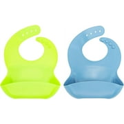 Wiggle-Bums Catcher Set of Two Safe Silicone Food Pocket No Spill Best Baby Bibs, One Size, Blue/Green