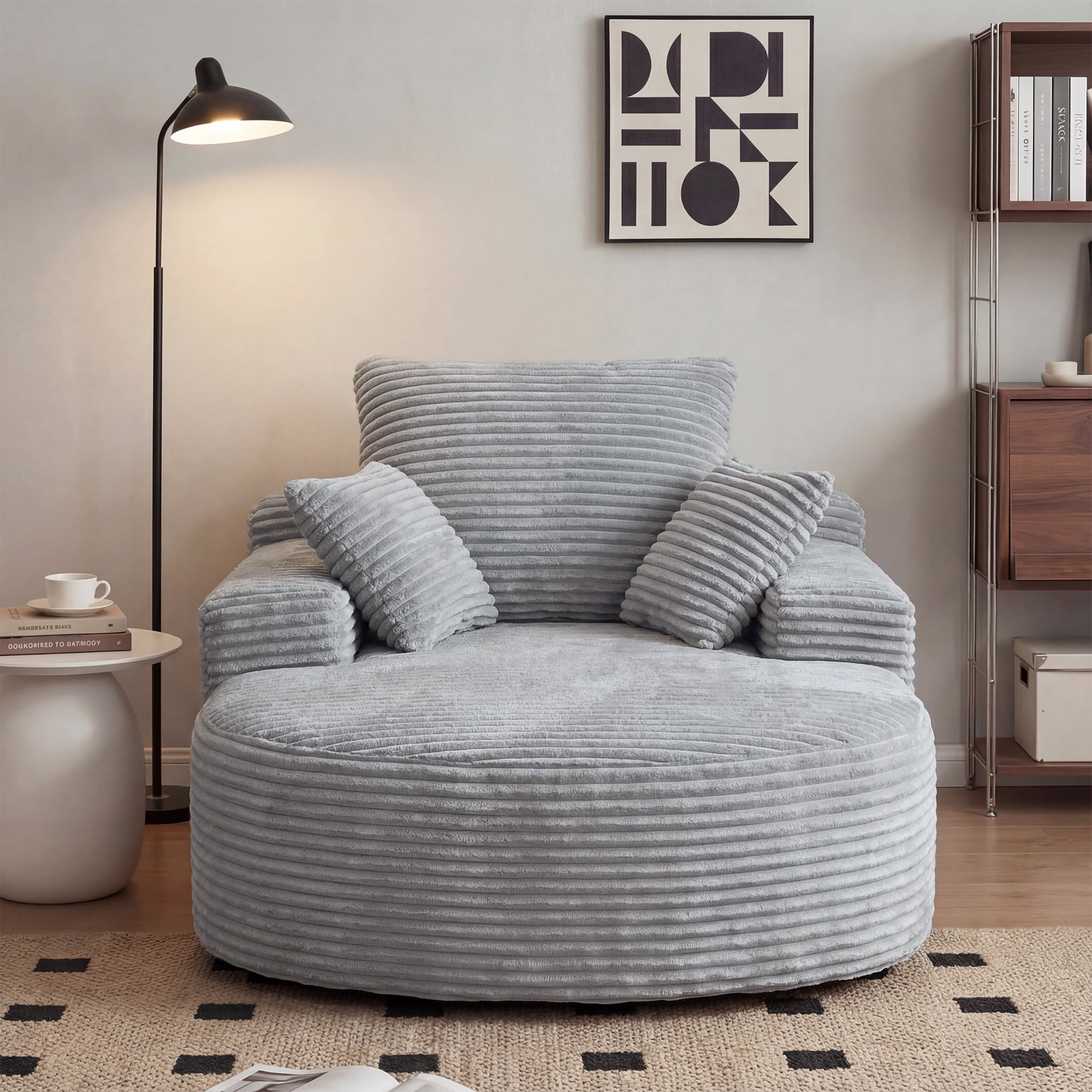 Sdorens 67" Chaise Lounge Chair Indoor,Oversized Corduroy Upholstered Boneless Sofa Bed,Deep Seat Sleeper Couch Reading Chairs Cloud Sofas Couches for Living Room, No Assembly Required (Light Grey)