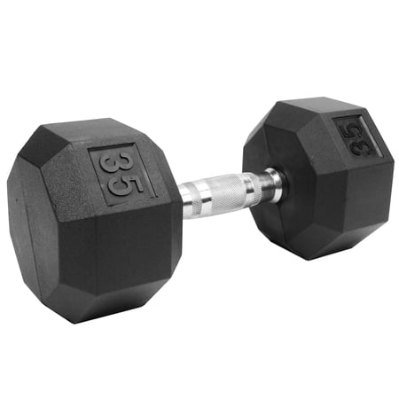 XPRT Fitness Rubber Coated Hex Dumbbells With Chrome and Textured Handle - 35 lb Single