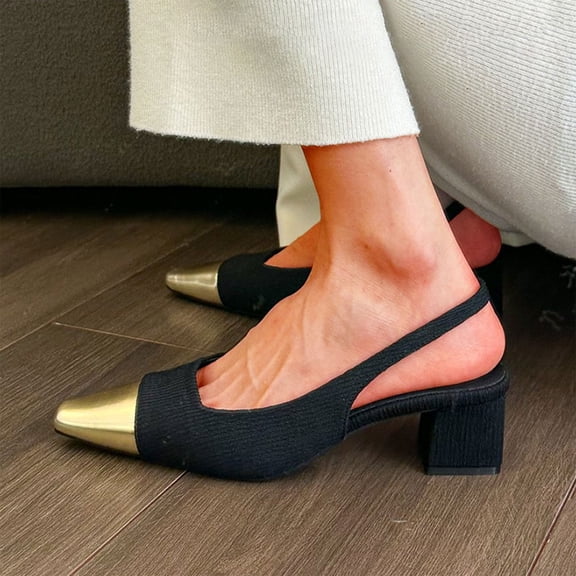 Hvyesh Sandals for Women Dressy Summer, Square Toe Color Matching Medium Heel Shoes Baotou Thick Heel Sandals Size 4.5