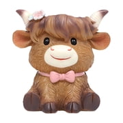 Highland Cow Planter, Cute Resin Flower Pot Ornament with Holder, Desktop Home Decor Figurine for Shelf Desk Mantelpiece and Garden Decoration