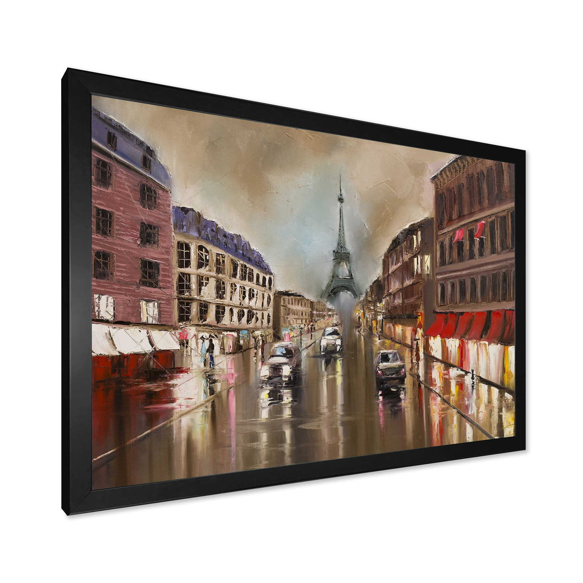 Designart 'Quiet Rainy Street In Gray Eiffel Tower Paris' Traditional Framed Art Print