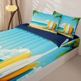 thumbnail image 3 of Castle Fairy Simple Pastel Surfboard Zipper Queen Comforter Set with Fitted Sheet and 2 Pillowcases,Seaside Palm Landscape Art Zipper Bedding Set,Gold Blue,Navy Blue Reversible,4 Pieces, 3 of 6
