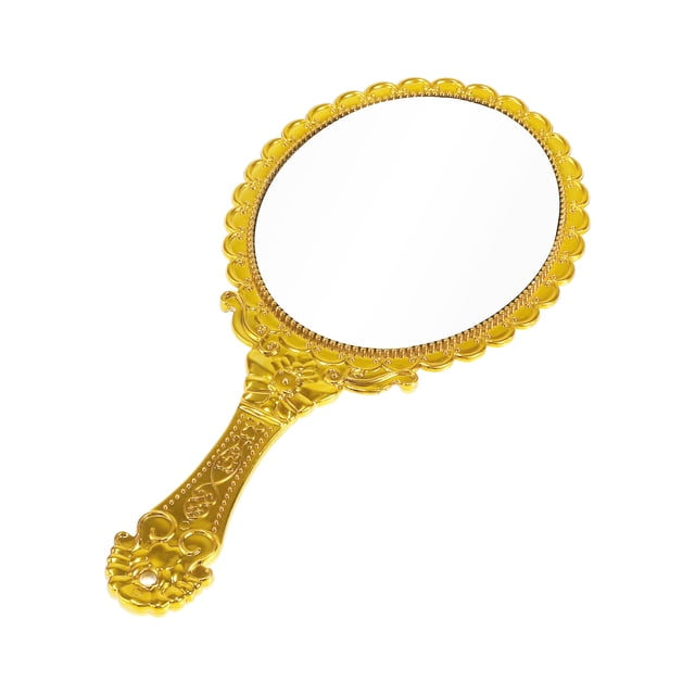 Espejo de mano con mango, espejo de mano grabado, espejo de un solo lado, 9.8" L x 4.5" W, tono dorado