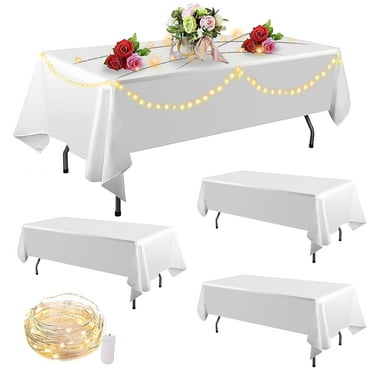 ZYNERY 4 Pack White Tablecloths for Rectangle Tables - 102'' × 60'', with 16.4ft LED String Lights, for Kitchen Dining, Wedding, Party, Holiday Dinner