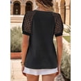 thumbnail image 4 of Weardear Short Sleeve Blouse Women's Summer Lace Tops V Neck Tops Shirt Loose Casual Waffle Tee Blouse, 4 of 5