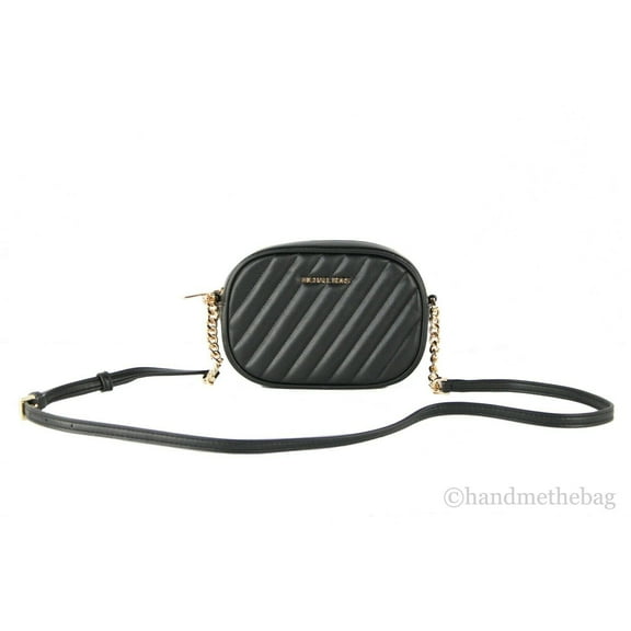 Michael Kors Women's Rose Small Quilted Vegan Faux Leather Oval Camera Crossbody Handbag (Black)