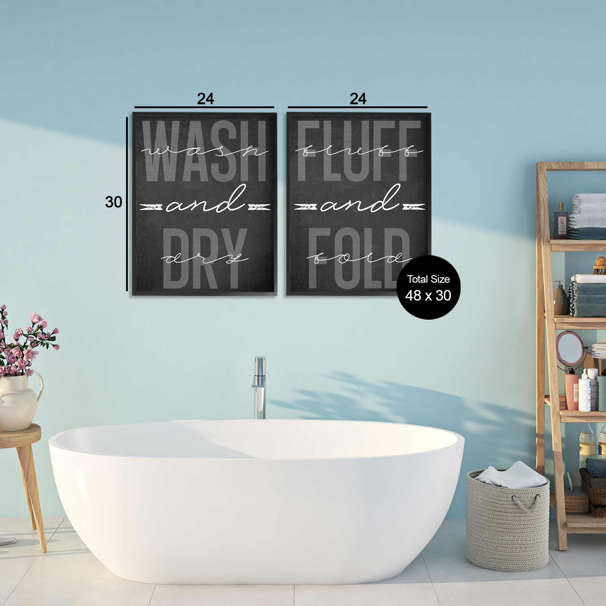 Laundry Words in Black 2 Piece Black Framed Giclee Art Set, design by Marcus Prime