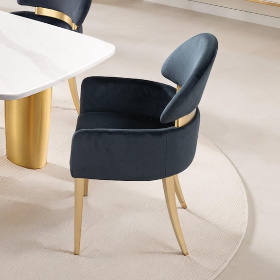 Contemporary Style 6pc Dining Arm Chairs Gold legs Upholstered Seat And Back Black Finish Dining Room Furniture