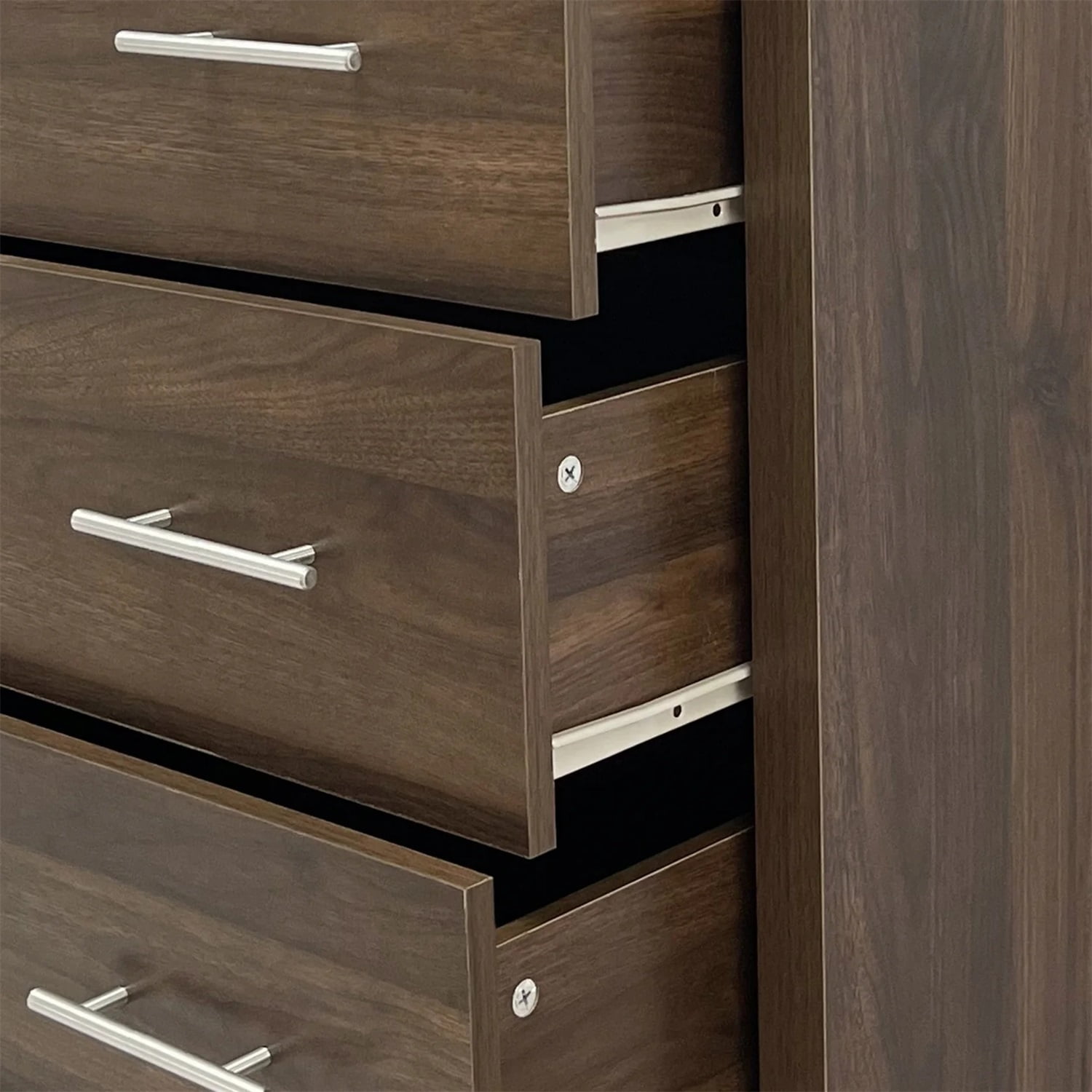 Kadyn 6 Drawer Dresse, Modern MDF Drawer Chest for Living Room, Walnut Drawer Dresser with 6 Drawers