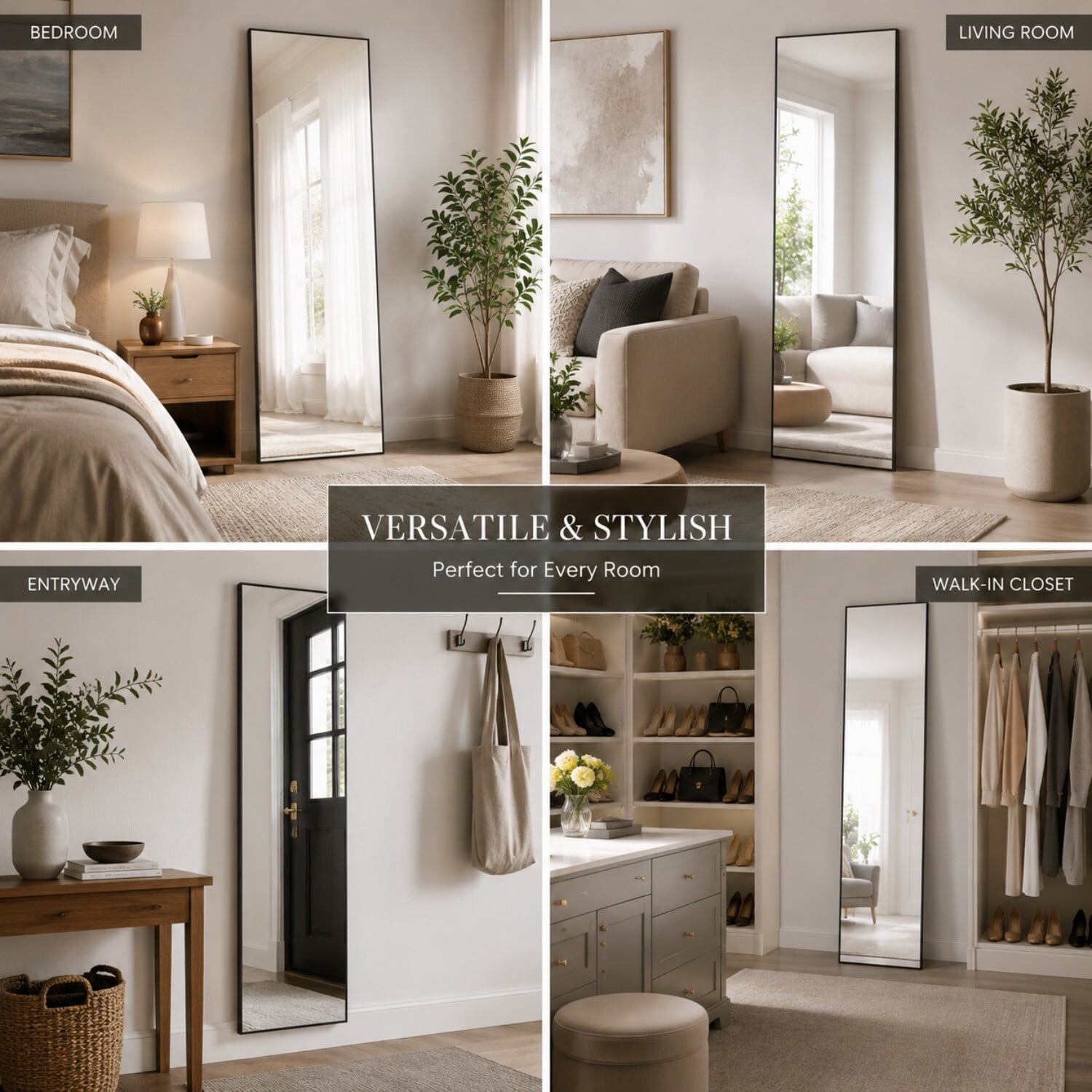 Easy4Home 58"x14" Rectangular Full Length Mirror Freestading Full Body Floor Mirror, Black