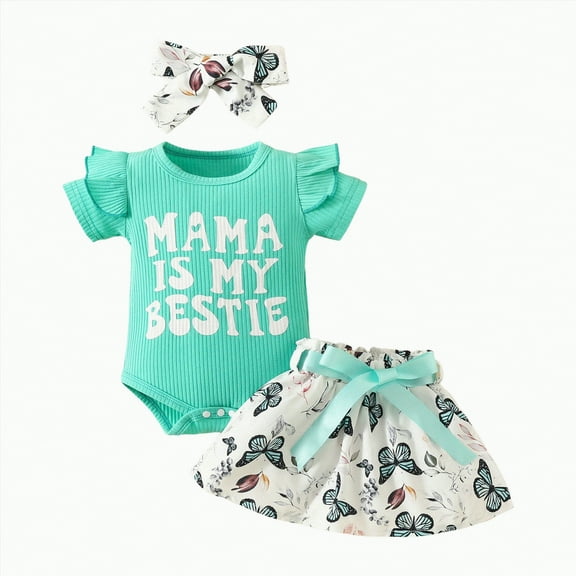 TOWED22 Baby Clothes Girl Newborn Infant Girls Summer Outfit Short Sleeve Romper Daisy Short Headband Set(Mint Green,0-3 M)