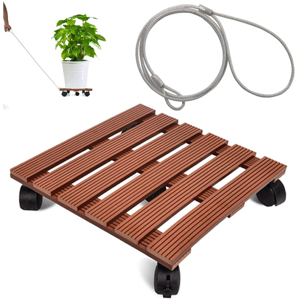 Wooden Plant Caddy Iron Rolling Round Plant Caddy