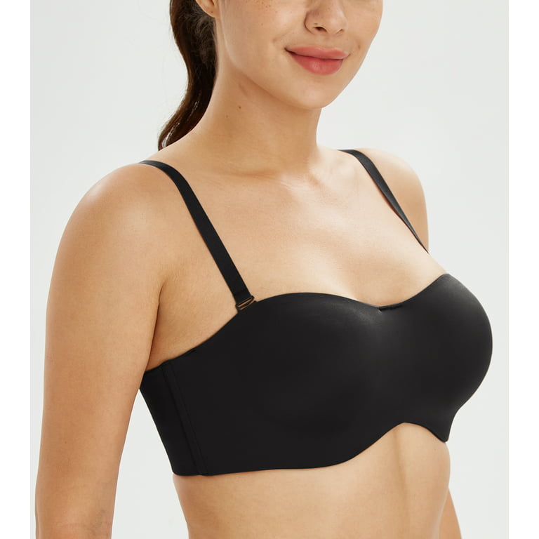Exclare Women's Seamless Bandeau Unlined Underwire Minimizer Strapless Bra  for Large Bust(Black,36D) 
