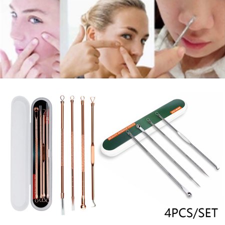Blackhead Remover Comedone Extractor, Curved Blackhead Tweezers Kit, 4-in-1 Professional Stainless Steel  Pimple Acne Blemish Removal Tools Set