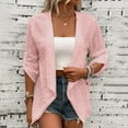 thumbnail image 2 of yoeyez Cardigans for Women Trendy Women's Solid Color Lightweight Cardigan 3/4 Sleeve Open Front Cover Up Hollow Out Soft Shrugs Sweater Pink,S, 2 of 7