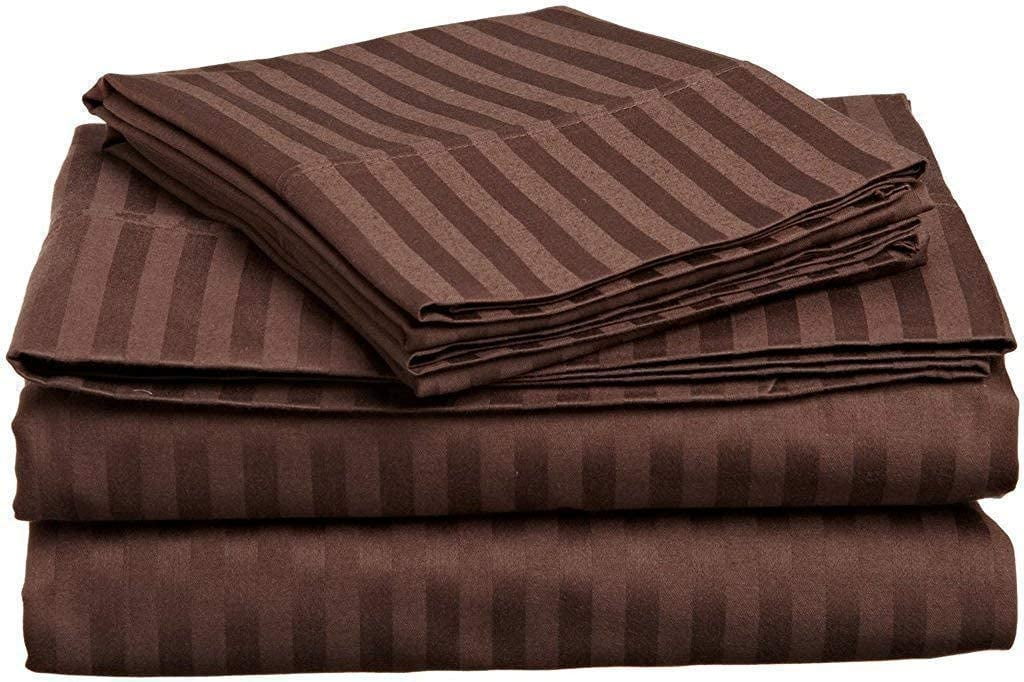 Ensemble De Couette 100% Coton égyptien - Full/Queen - Rayures Chocolat - 1200 Fils