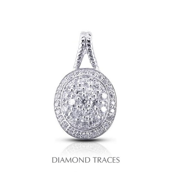 Diamond Traces 2.01 Carat Total Natural Diamonds 14K White Gold Pave Setting Oval Shape with Rope Edging Fashion Pendant