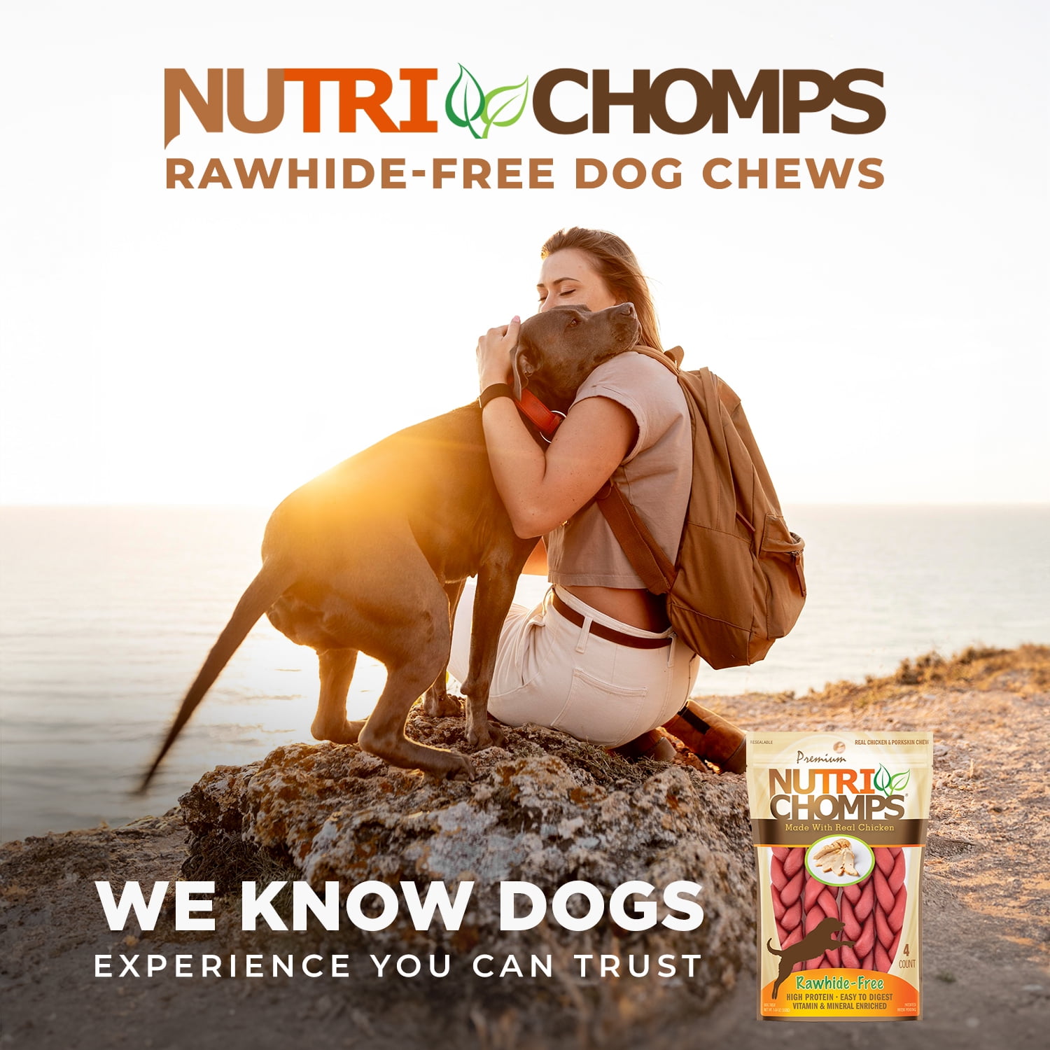Nutri Chomps Premium Rawhide-Free Braided Dog Chews, Real Chicken, 6 Inch, 4 Count