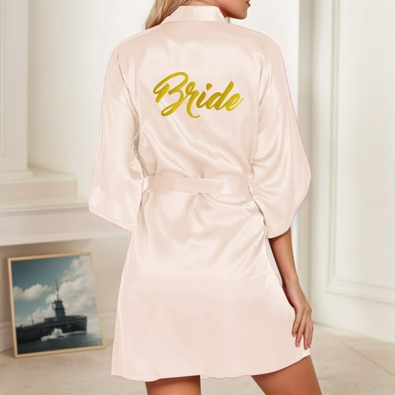 Hauaitttt Women's Wedding Party Robe Letters Kimono Satin Pyjamas Bridesmaid Bathrobe Robe with Zipper for Women plus Size Kimonos for Women 4x-5x Robe Women Womens Robes Full Length Bathrobe Towel