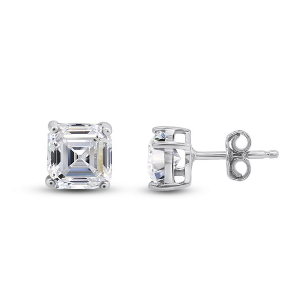 2 Carat T.W. Asscher Cut Simulated Cubic Zirconia Classic Stud Earrings In White Gold Over Sterling Silver