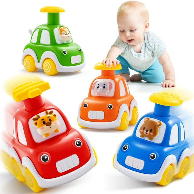 Coche de juguete TooyBing Press and Go para niños pequeños de 1 a 3 años, paquete de 4