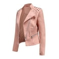 thumbnail image 3 of Women Lapel Motor Jacket Zip Up Cropped Outerwear Coat, 3 of 5