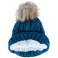 thumbnail image 2 of CTM  Cable Knit Lined Winter Beanie with Synthetic Fur Pom (Women), 2 of 4