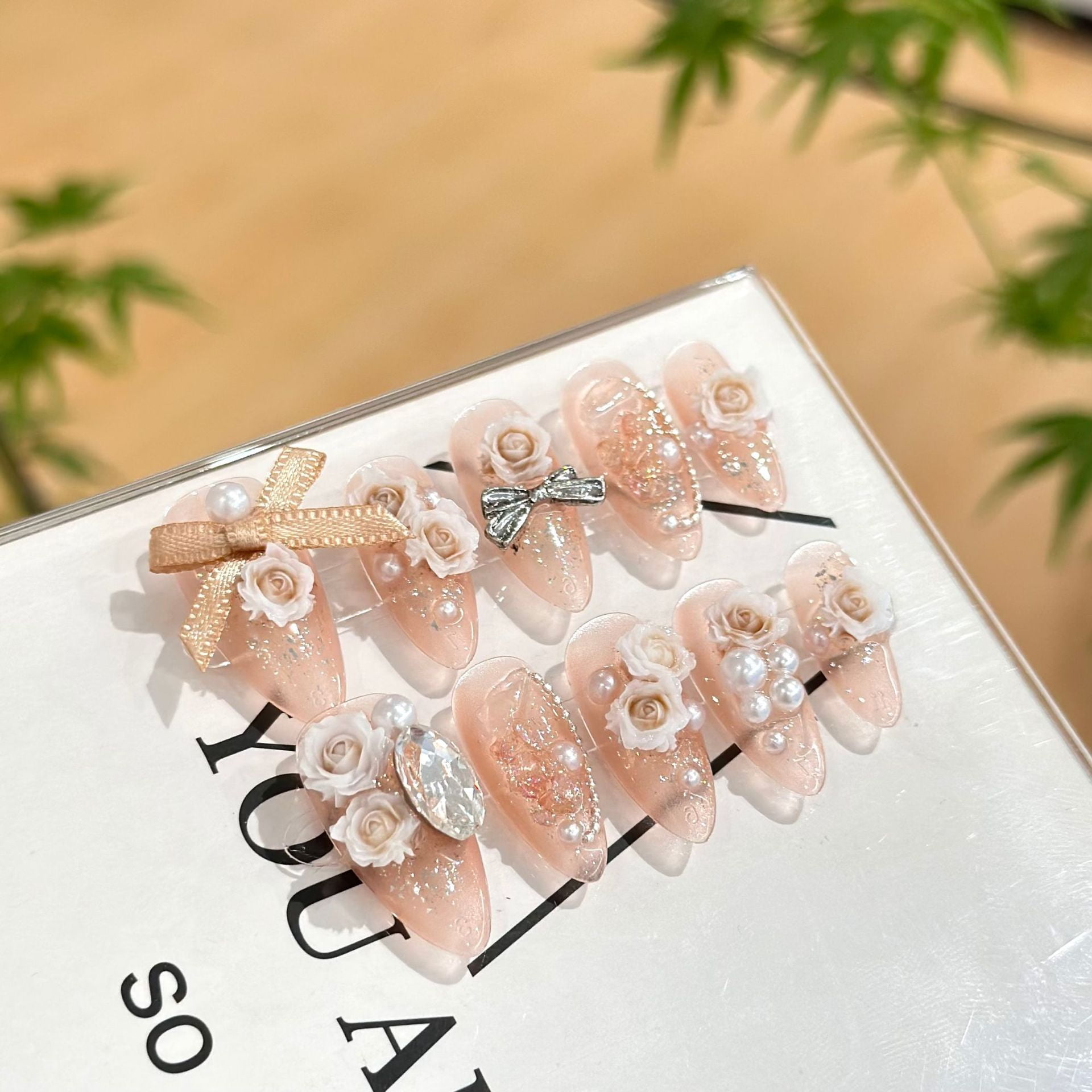 New hand-worn nail camellia rose bow nail patch removable heavy industry advanced finished nail piece