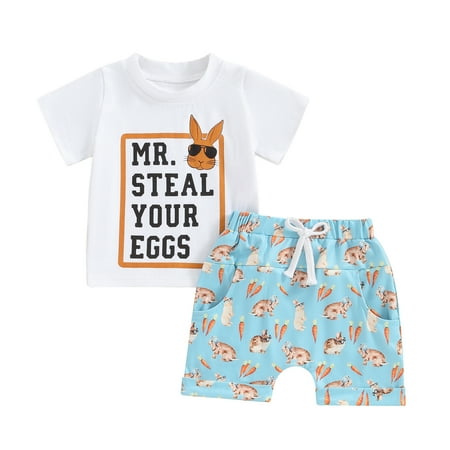 

Bagilaanoe 2pcs Toddler Easter Outfits Baby Boy Shorts Set Short Sleeve Letter Print T Shirt Tops + Shorts 6M 12M 18M 24M 3T Kids Casual Summer Clothes