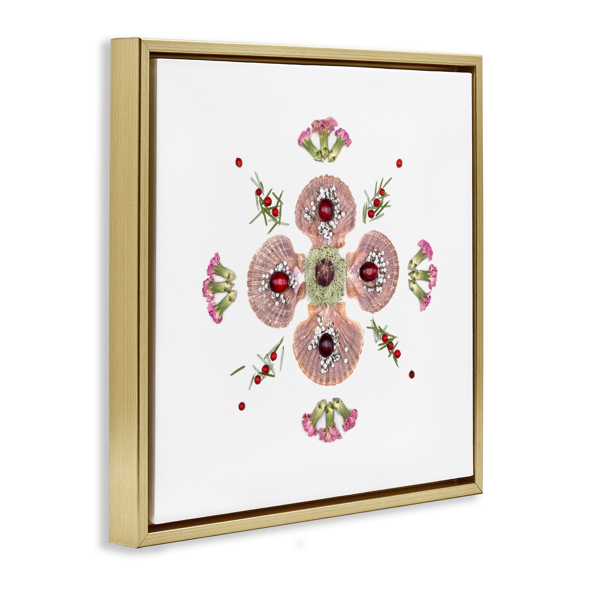 Stupell Industries Clam Shells & Botanicals Pattern Gold Framed Floater Canvas Wall Art, design by Beth Adoette