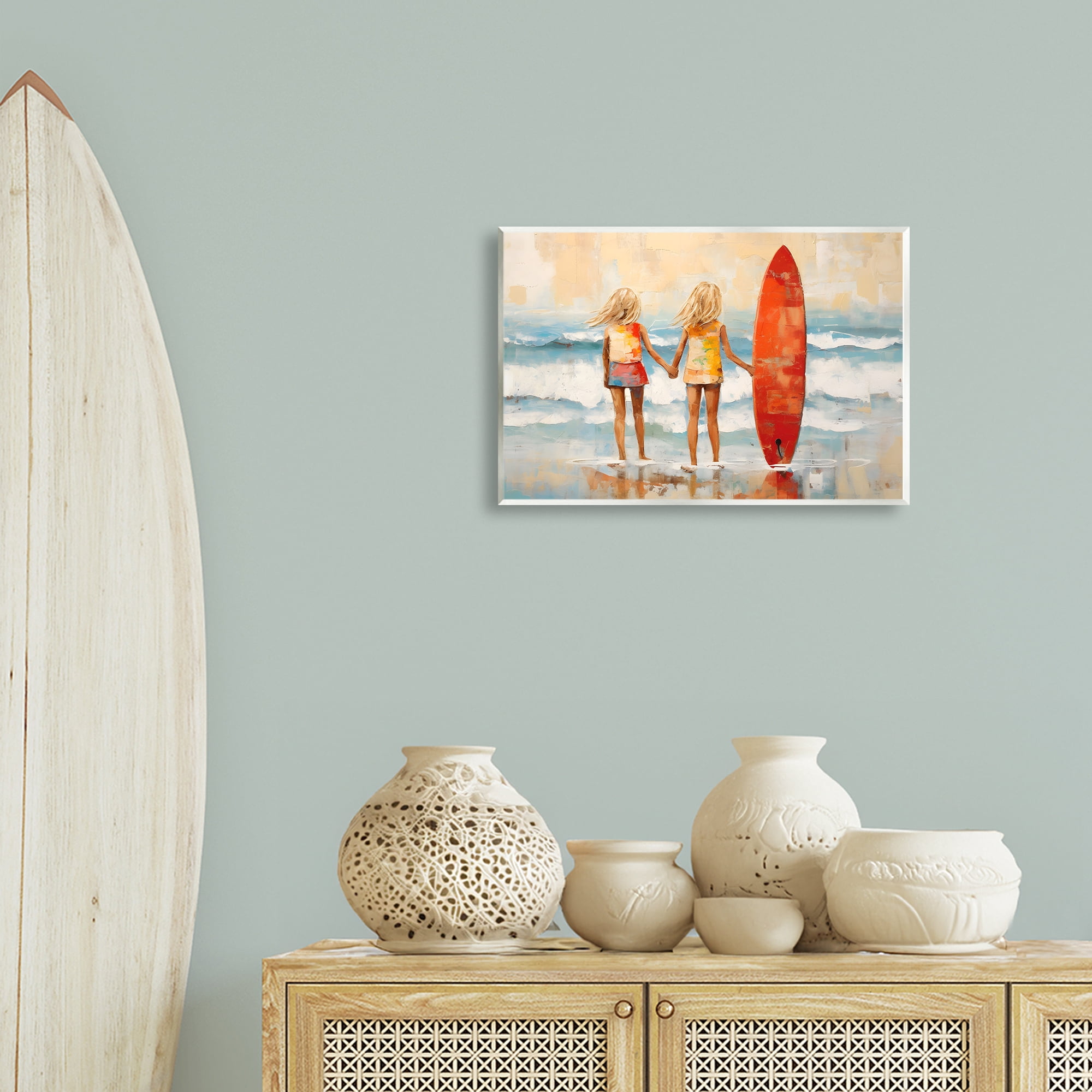 Stupell Industries Kids & Beach Surfboard People Painting Unframed Art Print Wall Art, 19 x 13