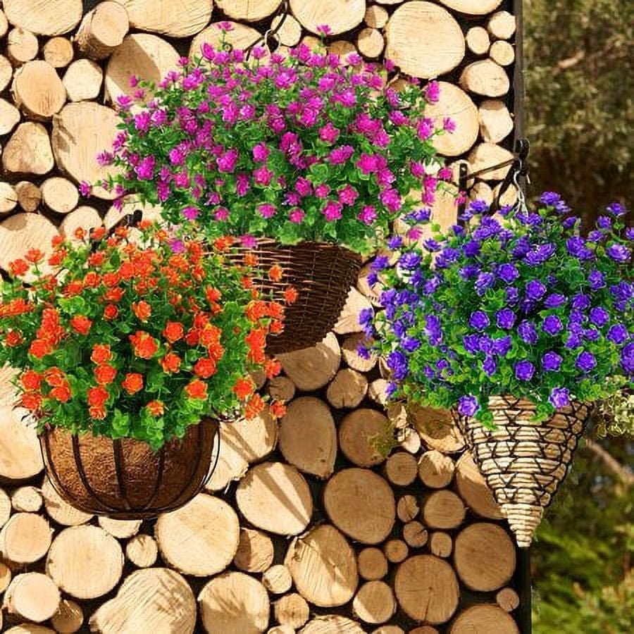 Sinhoon 12 Bundles Outdoor Artificial Flowers UV Resistant Fake Boxwood Plants, Faux Plastic Greenery for Indoor Outside Garden Home Wedding Farmhouse Decor (Magenta)