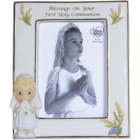 First Holy Communion Porcelain - Precious Moments Blessings On Your First Holy Communion Bisque Porcelain Photo Frame, Girl