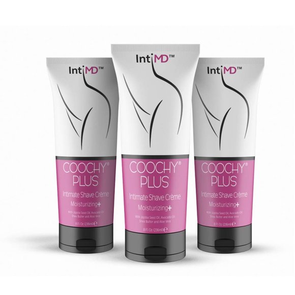 IntiMD COOCHY PLUS (paquete de 3) Crema de afeitado íntima sin erupciones con HIDRATANTE+ 8oz
