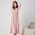 thumbnail image 2 of Previn Women's Soft Short Sleeve Pregnancy Nightgown Lace V-Neck Maternity Pajamas Dress Long Sleepwear Ruched High Waisted Pjs Nursing Fall Long Sleeping Shirt Pink Medium, 2 of 4
