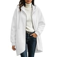 thumbnail image 3 of Women's Oversized Loose Fit Zip Up Hooded Hoodie Coat Mid Length Jacket with Pockets Comfy Soft Cozy Casual Daily Wear Outerwear | CSEONE,White M, 3 of 9
