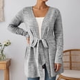 thumbnail image 2 of Gyexs Cardigans for Women Lightweight Long Sleeve Cardigan Sweaters Open Front Shrugs Fall Outerwear with Belt (Light Gray, Size XL), 2 of 7